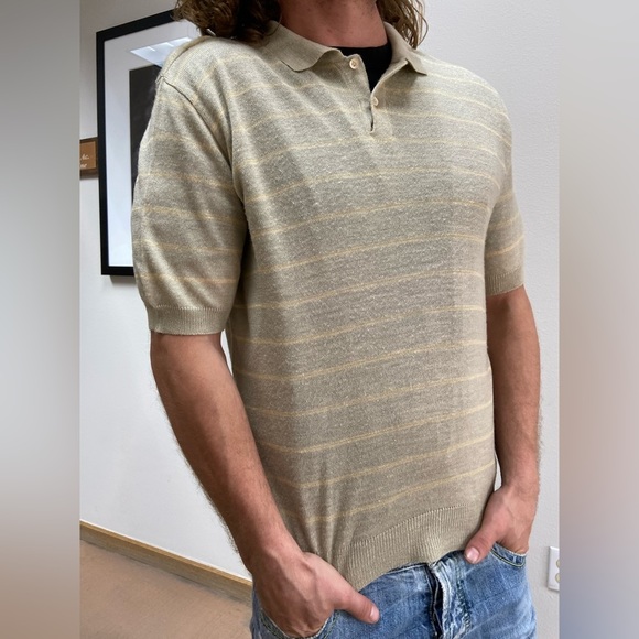 Vintage Z Barrage M Linen Blend Striped Collared Pullover Sweater - Picture 5 of 7